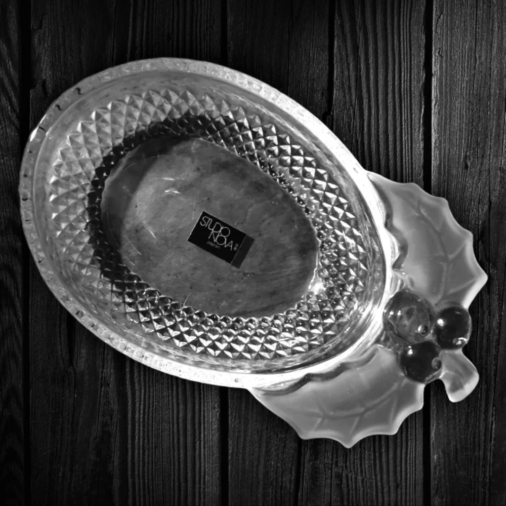 Vtg Studio Nova Christmas Treasure Candy Bowl Dish Clear Glass Frosted
